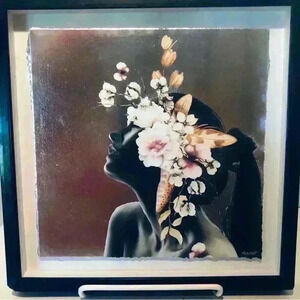 Marmont silver foil woman and flowers  shadow box.